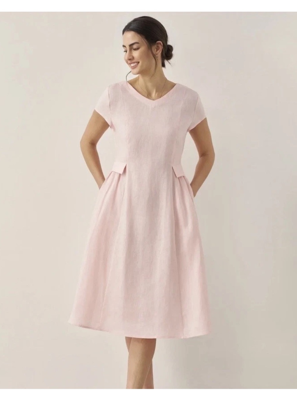 Lintico 100% Linen Natural Summer
V-Neck Dress Sz XXL Alexa Pink